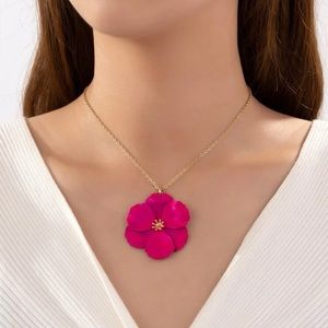 Hot Pink Flower Pendant Necklace